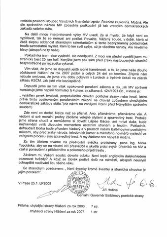 KAUZA návrh na zrušení Balbinovy poetické strany – Správní soud odvolání (25. ledna LP 2009) – fotka 6